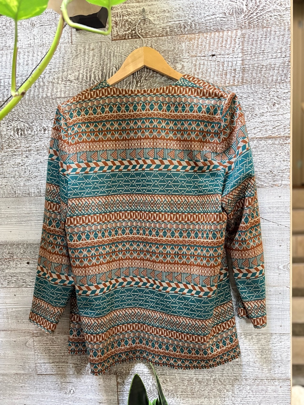 D'Allaird's | Vintage Open-Front Metallic Cardi Jacket - Women's 10, Rust/Teal - Picture 2 of 7